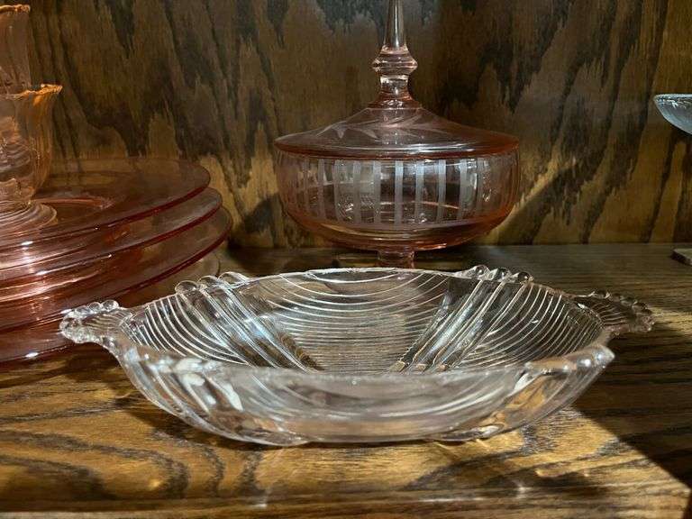 Collection of Pink Depression Decorative Glassware- 11 pieces total