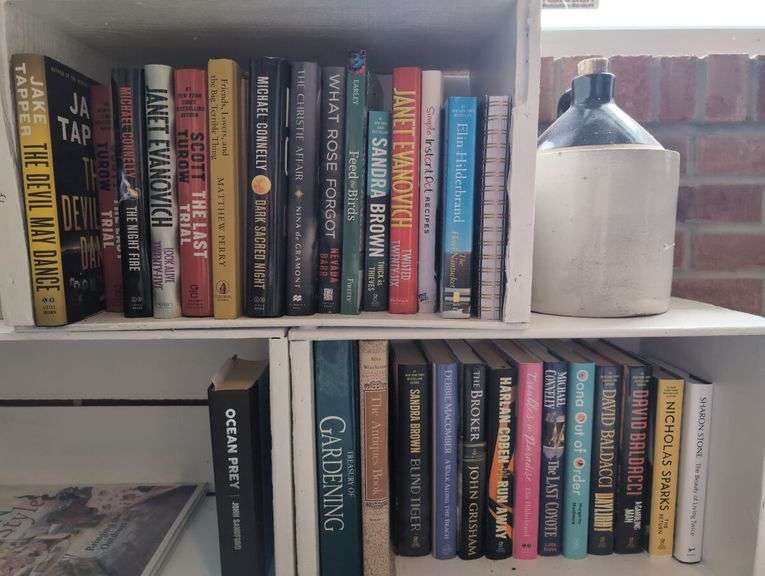 Collection of Books, Stoneware Jugs, and Decorative Storage Box