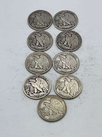 Lot of 9 Walking Liberty Half Dollars 1937-1945