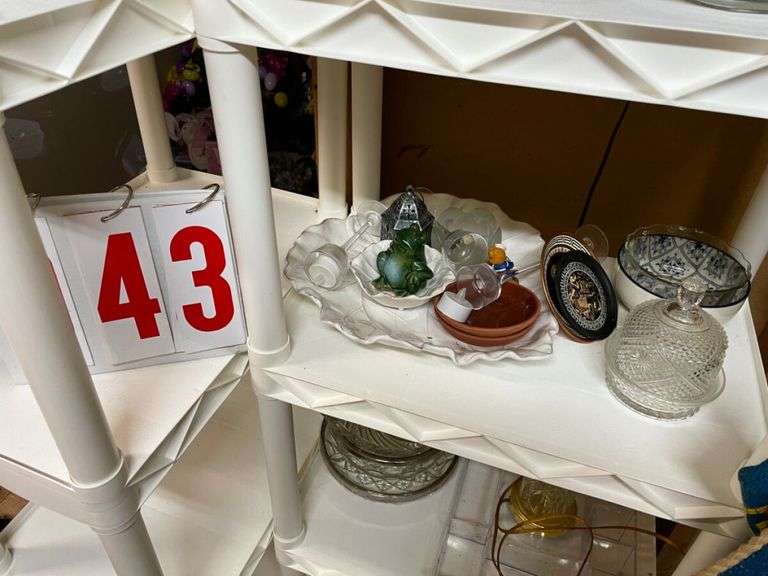 Shelf with Assorted Glassware and Home Decor Items
