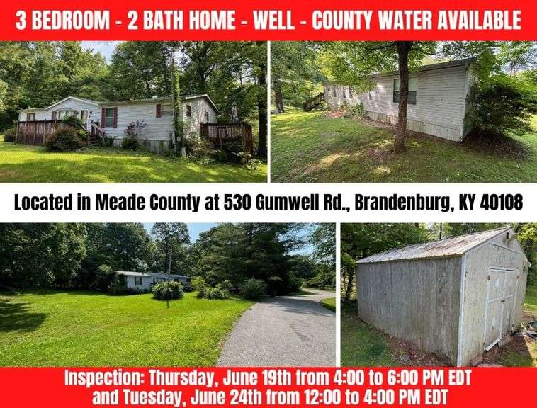 3 BEDROOM - 2 BATH - HOME - ONLINE BIDDING ONLY ENDS TUES., JUNE 24TH @ 4:00 PM EDT
