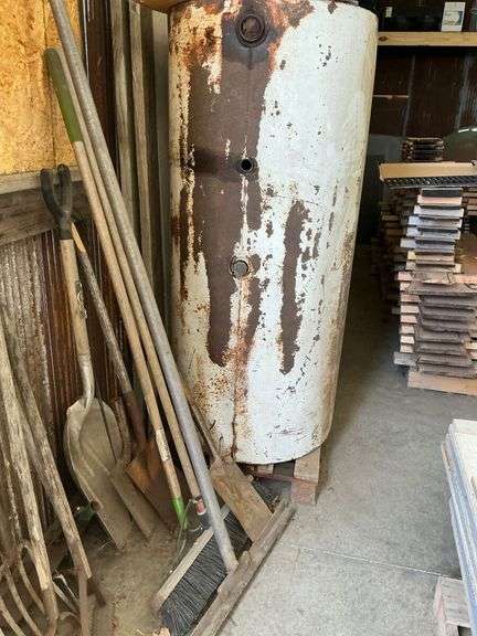 Large Metal Tank and Assorted Garden Tools