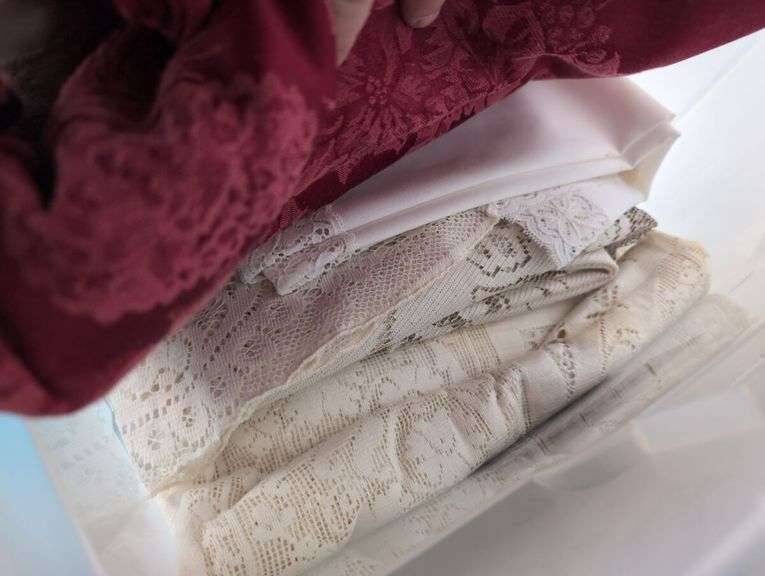 Tote of tablecloths and textiles