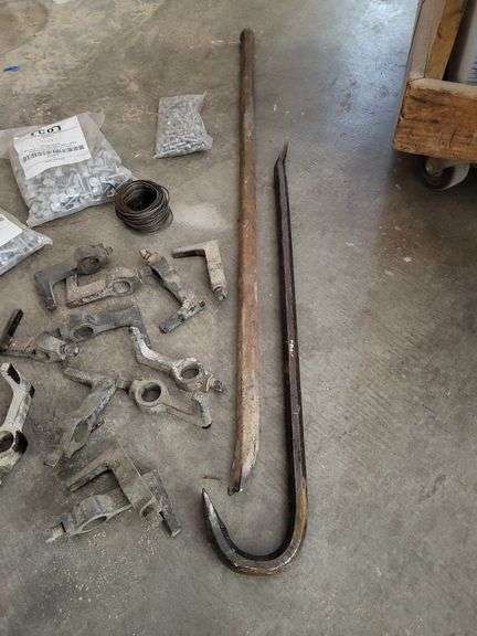 Mixed Lot: Crowbar, pry bar,  Fasteners, and Metal Brackets