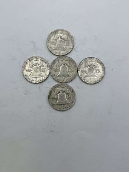 Lot of 5 Franklin Half Dollars 1952-1963