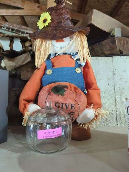 Harvest Scarecrow Decoration with Glass Pumpkin