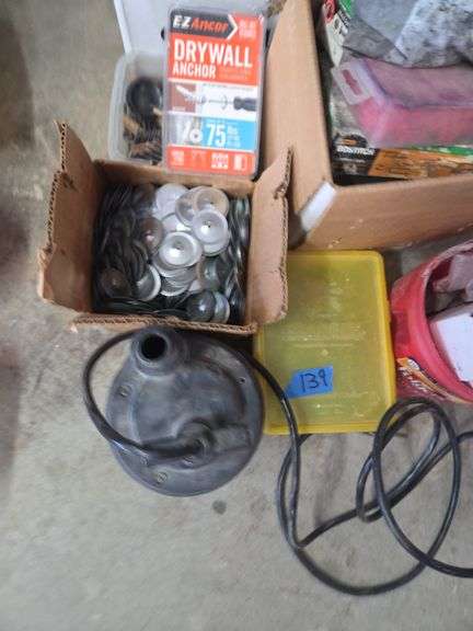 Mixed Lot of Fasteners, Drywall Anchors, Washers, and Sump Pump