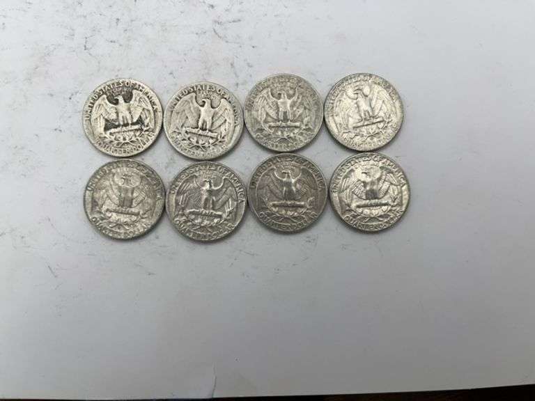 Eight Silver Washington Quarters (1942 & 1964)