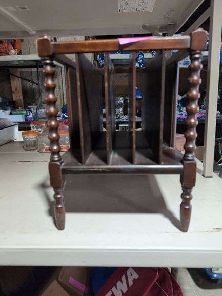 Mahogany Magazine Rack with Spool Legs