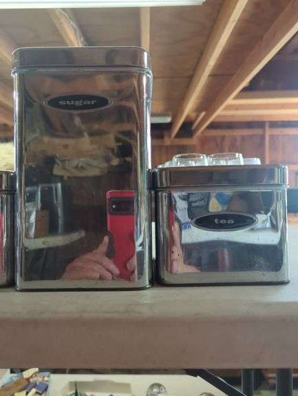 Set of Four Silver Metal Canisters