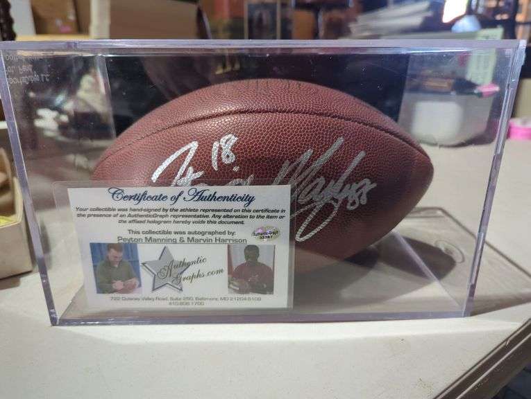 Peyton Manning & Marvin Harrison Autographed Football with Certificate of Authenticity