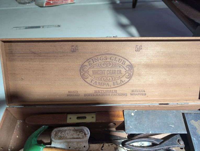 Wooden Cigar Box with Assorted Tools