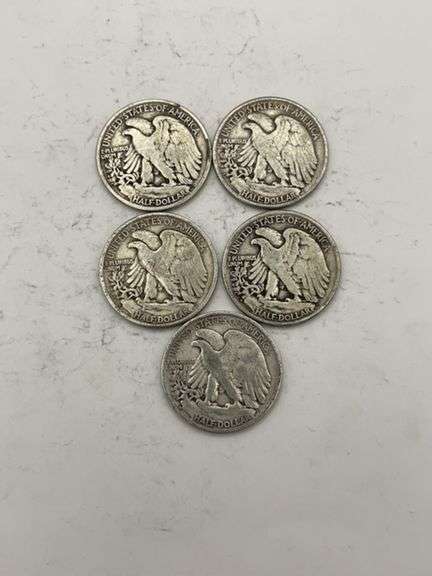 Lot of Five Walking Liberty Half Dollars