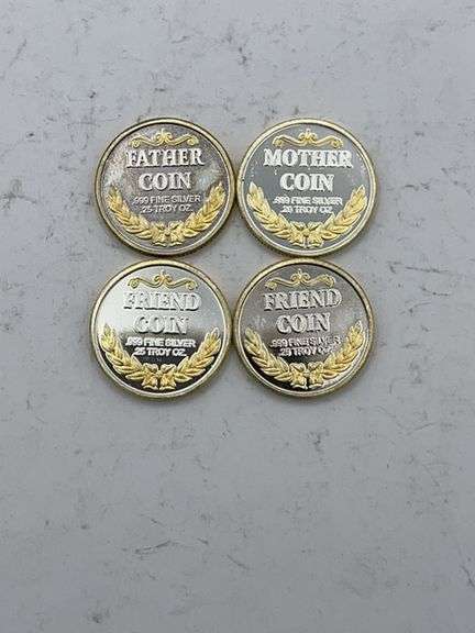 Four .999 Fine Silver Commemorative Coins: Mother, Father, and Friend