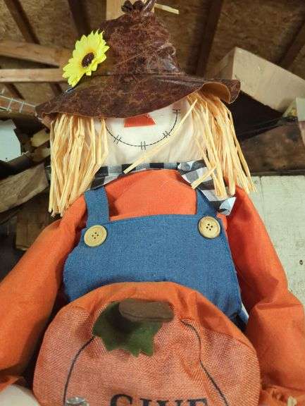 Harvest Scarecrow Decoration with Glass Pumpkin