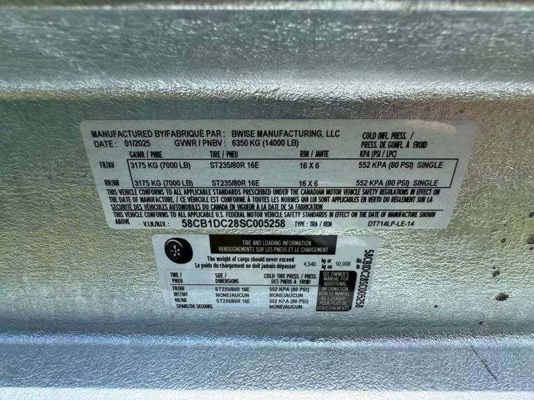 2025 BWise DT714LP-LE-14 Dump Trailer, VIN: 58CB1DC28SC005258