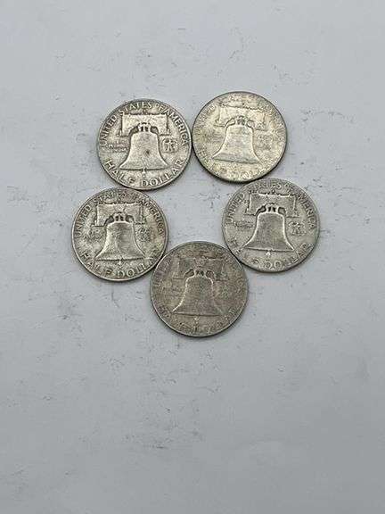 Group of Five Franklin Half Dollars
