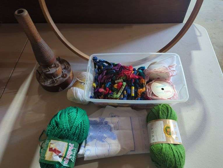 Crafting Lot: Embroidery Floss, Yarn, Hoop, and Accessories