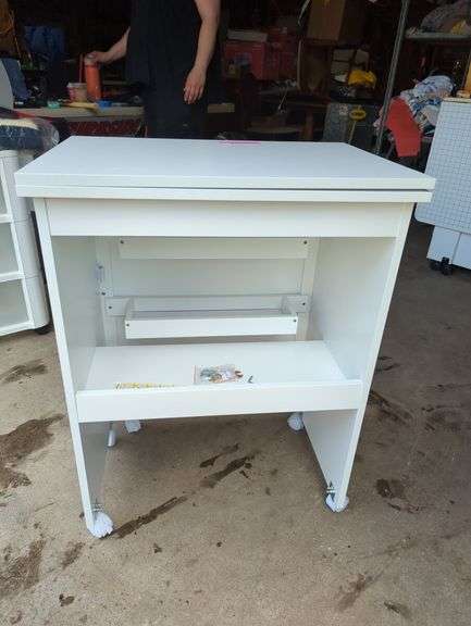 White Rolling Craft Table with Fold-Out Top