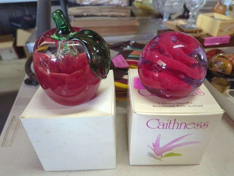 Caithness Glass Paperweight & Joe Rice Apple Paperweight