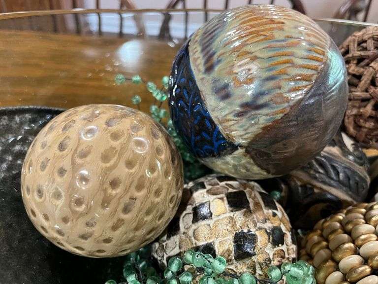 Decorative Glass Bowl with Assorted Orbs