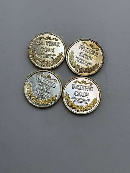 Set of Four .999 Fine Silver Art Medallions - Mother, Father, Friend Coins