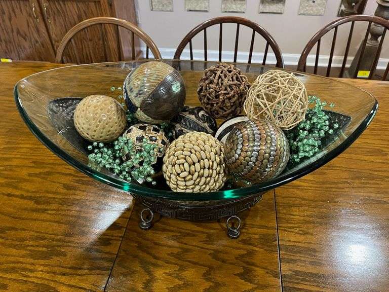 Decorative Glass Bowl with Assorted Orbs