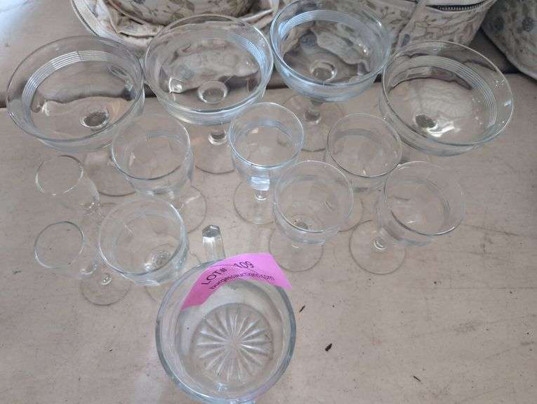 Collection of Glassware - Bowls, Cups, and Pitcher