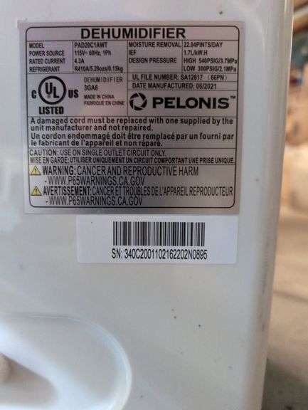 Pelonis Dehumidifier - Model PAD20C1AWT