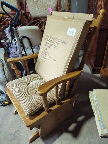 Oak Rocking Chair with Taupe Velvet Cushions