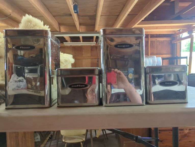 Set of Four Silver Metal Canisters