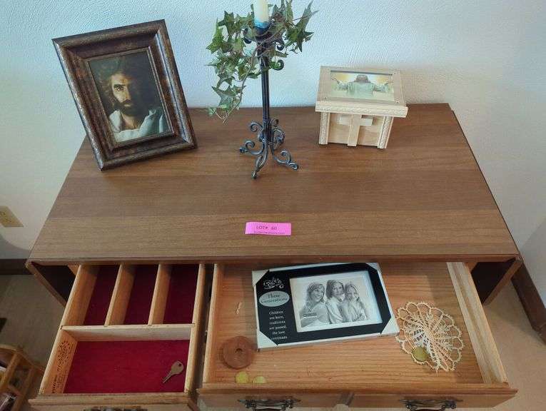 Maple Server with Drop Leaf Sides, Decorations, and Mirror