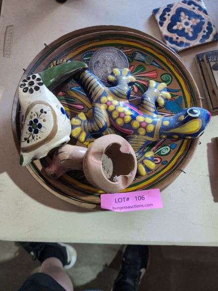 Hand-Painted Decorative Plate with Various Decorative Items