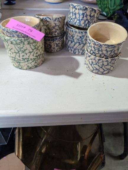 Spongeware Pottery Collection: Pitcher, Bowls, and Cups
