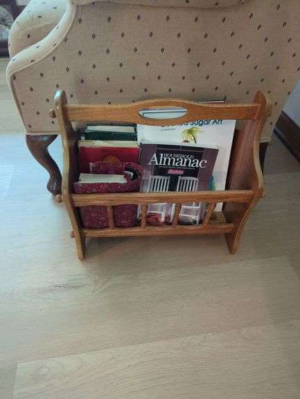 Upholstered Wingback Chair with Plant and Magazine Rack