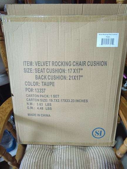 Oak Rocking Chair with Taupe Velvet Cushions