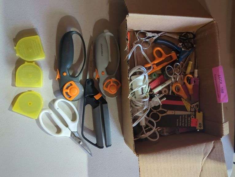 Box Lot of Sewing and Crafting Supplies