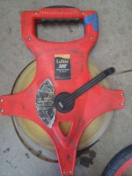 Lot of Measuring Tools: Lufkin 300' Tape Measure, Irwin Straight-Line, and Measuring Wheel