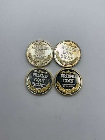 Four .999 Fine Silver 25 Troy Oz 'Family & Friends' Commemorative Coins