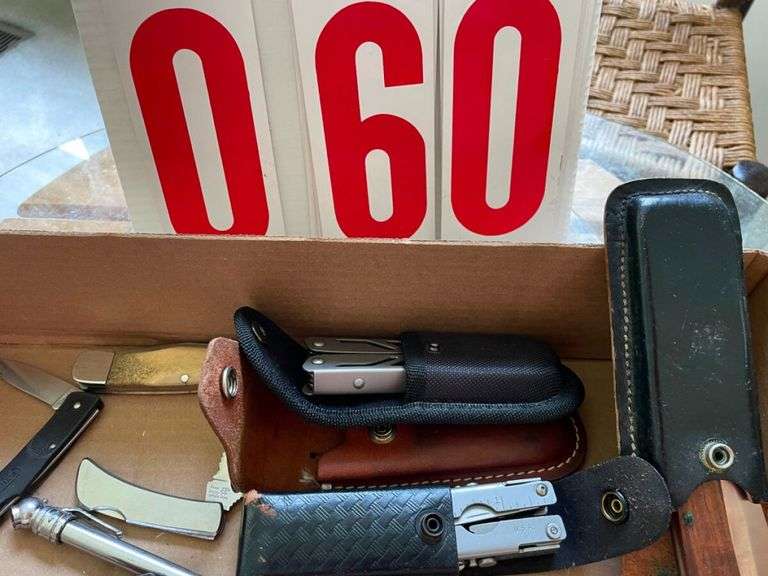 Box Lot of Folding Knives and Multi-Tools