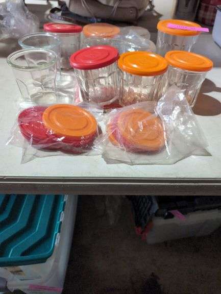 Lot of Glass Yogurt Jars with Lids