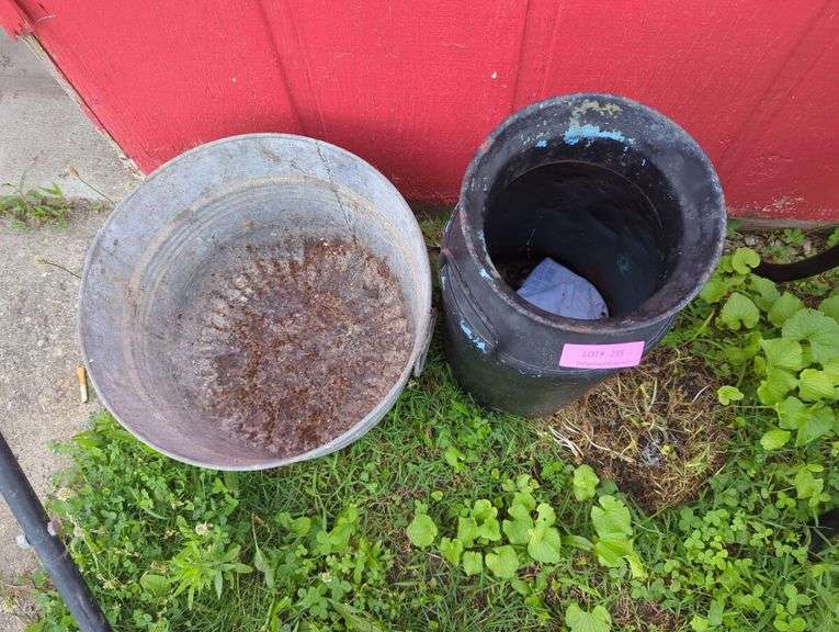 Metal Pail and Black Milk Can