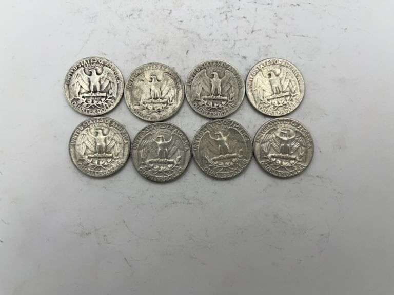 8 Silver Washington Quarters - 1939-1964