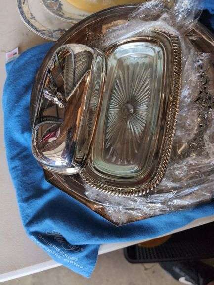 Silver Plated Serving Set: Platter, Butter Dish, and More