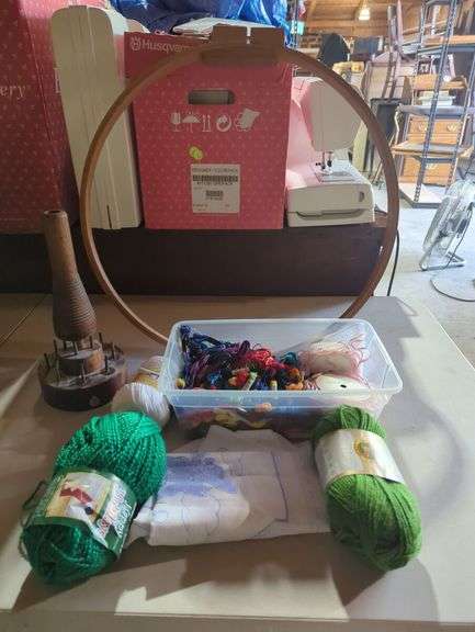 Crafting Lot: Embroidery Floss, Yarn, Hoop, and Accessories