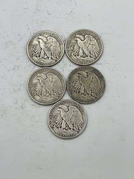 Group of Five Walking Liberty Half Dollars