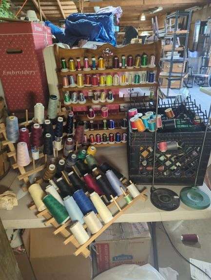 Large Lot of Sewing and Embroidery Thread with Racks