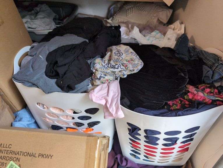 Boxes of Assorted Clothing, Shoes, Accessories, and Household Items