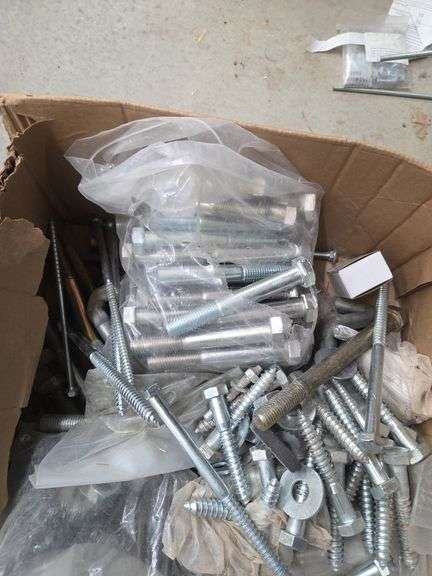 Box Lot of Assorted Bolts, Screws, and Hardware