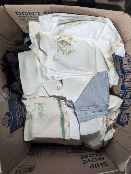 Box Lot of Hats and Linens